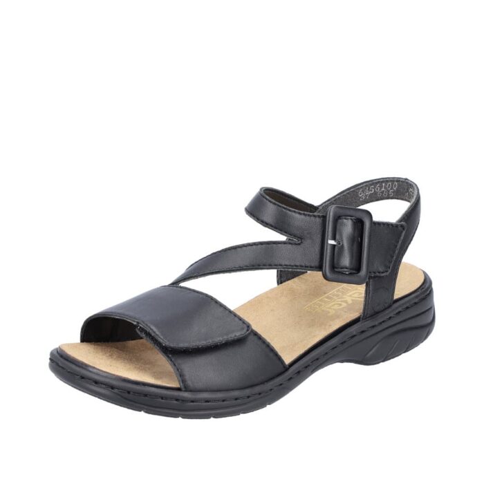 Rieker læder sandal til dame i sort med hælrem