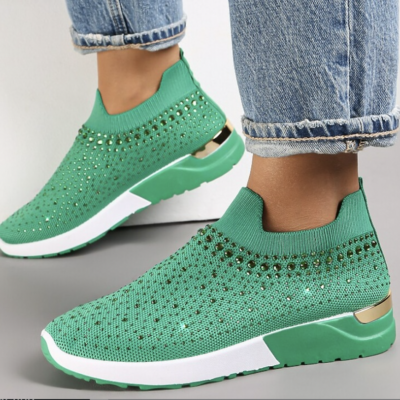 amour sneakers i groen til dame TA218 med glimmer sten