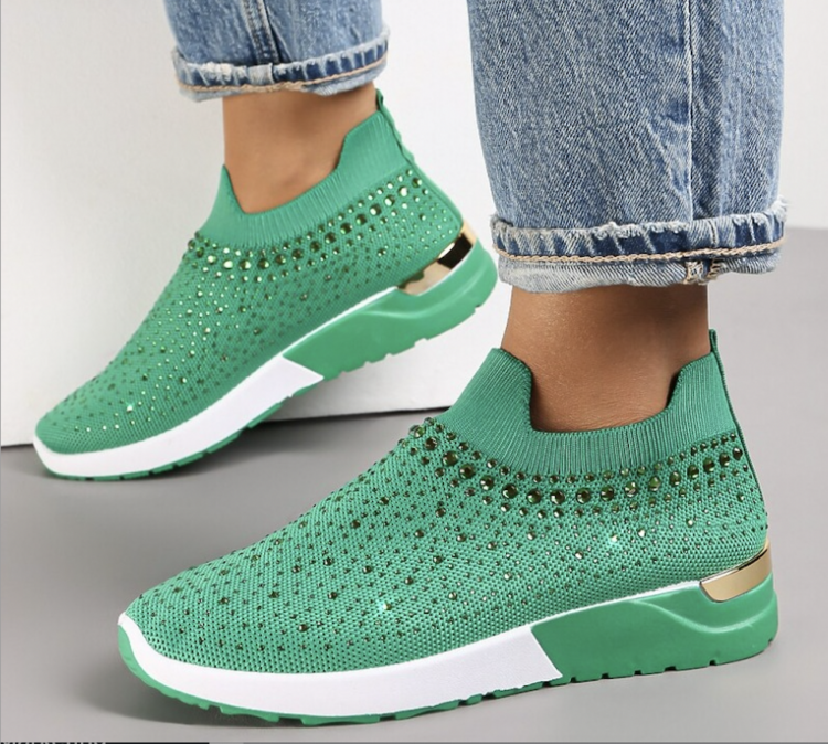 amour sneakers i groen til dame TA218 med glimmer sten