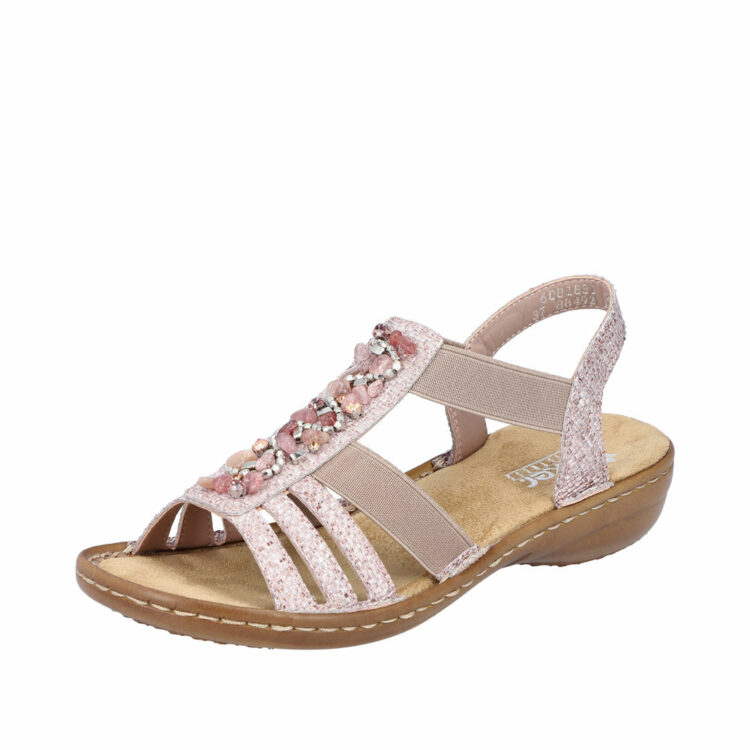 Rieker sandal dame i rosa med perler