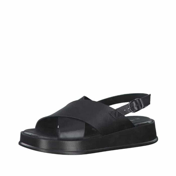 Tamaris sandal dame i sort læder med justerbar spænde