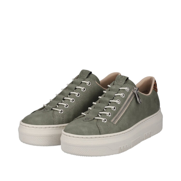 Rieker sneakers i khaki til dame med lynlås og leopardprint M1952-52