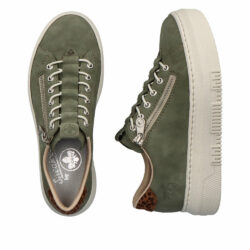 Rieker sneakers i khaki til dame med lynlås og leopardprint M1952-52