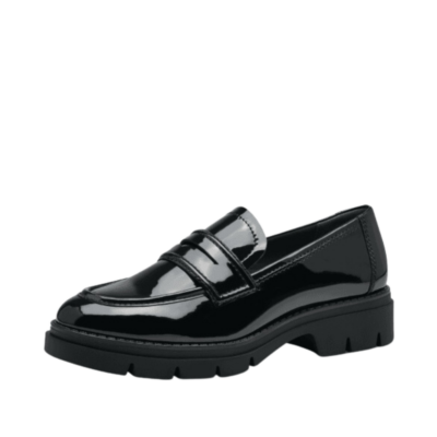 Tamaris loafers til dame i sort lak og god komfort og pasform