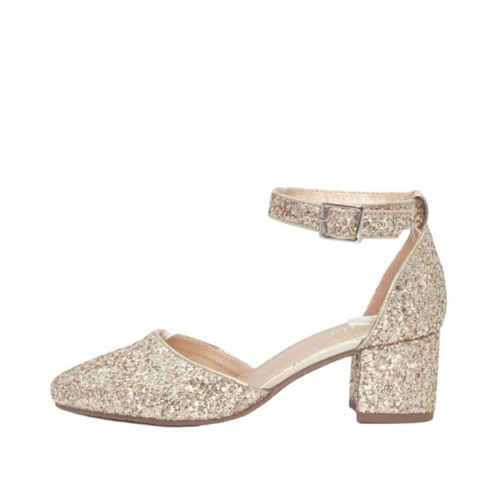 Duffy pumps til dame i flot guld glimmer farve med en hæl på 5,5 cm og justerbar rem! Model: 97-10718-20