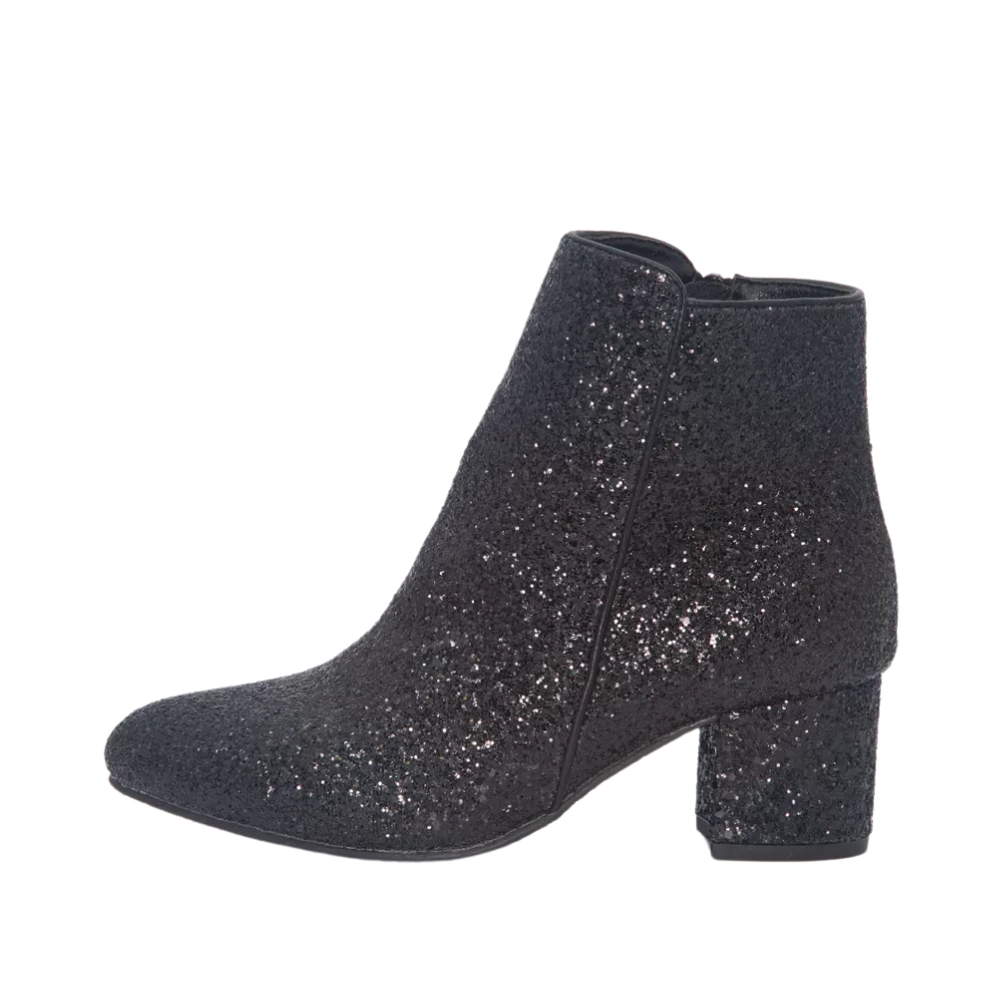Individualitet Hammer ordningen Duffy støvle dame • Sort glimmer med 5,5 cm hæl • → Unic Shoes