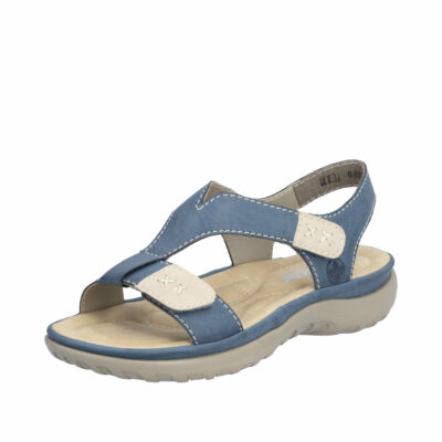 Rieker sandal til dame i blå. Bløde og lette materialer med velcroremme 64873-14