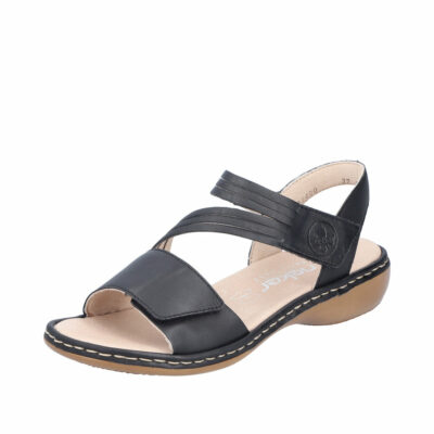 Rieker sandaler til dame i sort lavet i bløde og lette materialer velcroremme 65964-00