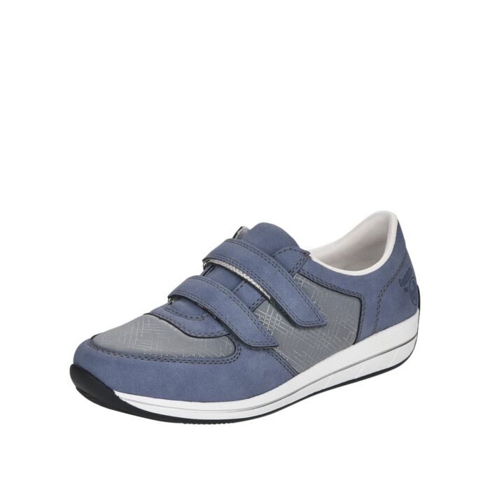 Rieker sneakers til dame i blå med ekstra bredde og velcrolukning.