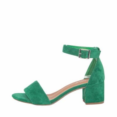Duffy sandal til dame i grøn med blokhæl på 5 cm samt spænde