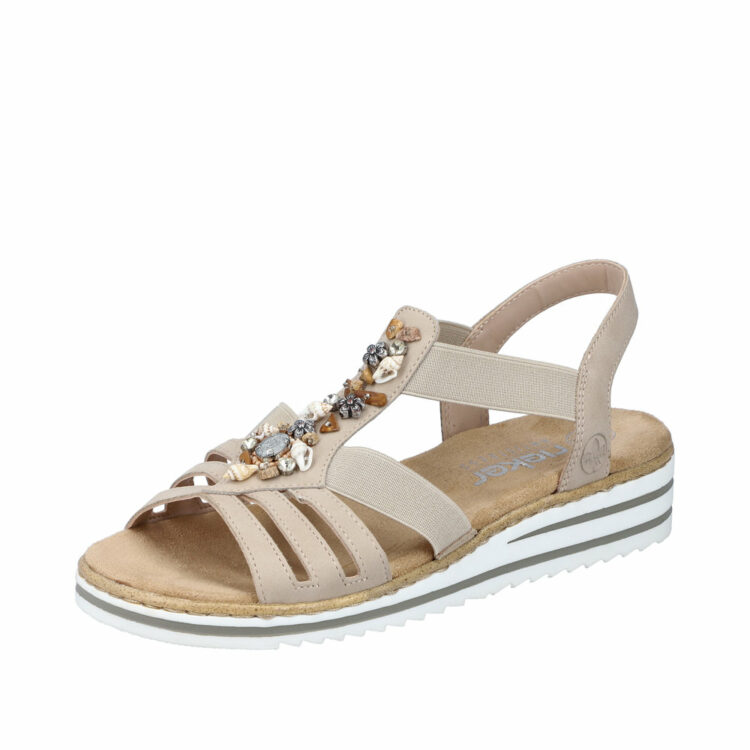 Rieker sandal til sand og beige til dame med pyntesten