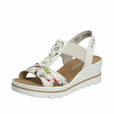 Rieker sandal til dame i hvid med farverige detaljer samt en hælhøjde på 5 cm
