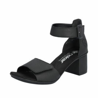 Rieker sandal til dame i sort med hælhøjde på ca 5 cm