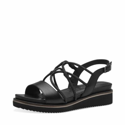 Tamaris sandal til dame i sort med glitrende sten og hælhøjde på 4,5 cm