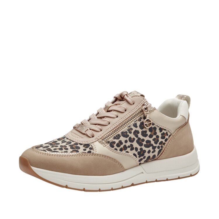 Tamaris sneakers til dame i beige med leopard mønster