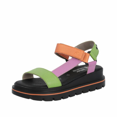 Rieker Revolution sandal til dame i sort, orange, lilla og grøn
