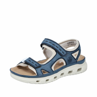 Rieker sandal til dame i blå med EVA-sål og velcroremme
