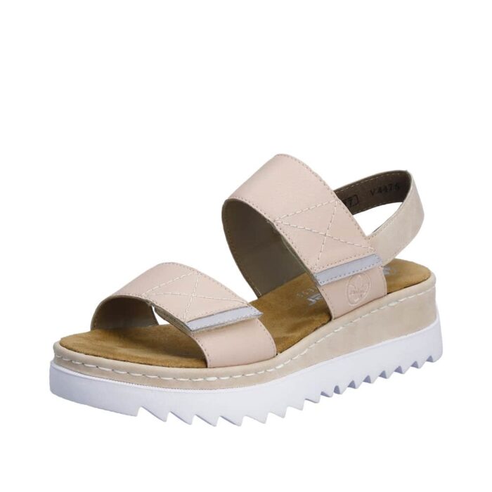 Smuk Rieker sandal i lyserød til dame med kilehæl og velcrolukninger V4475-31