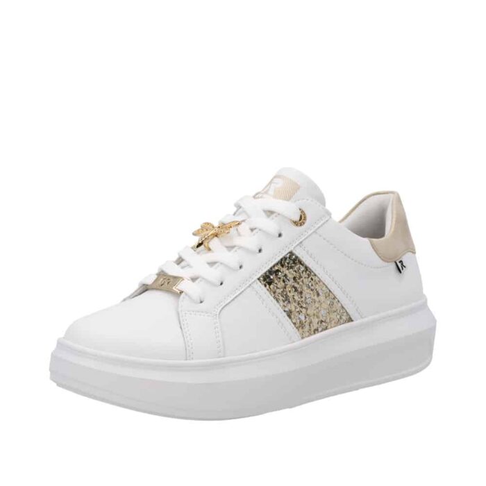 Rieker sneakers til dame i hvid. Med guld detaljer og stødabsorberende såler