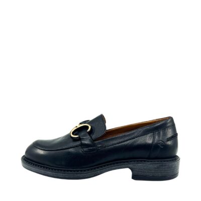 Shoedesign Copenhagen loafers til dame i sort skind med guld detalje