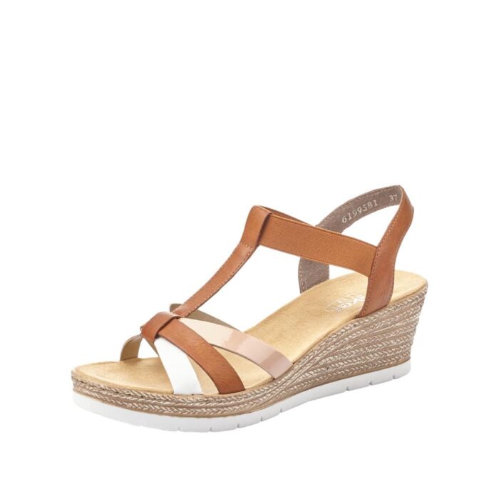 Rieker sandal til dame i brun med kilehæl