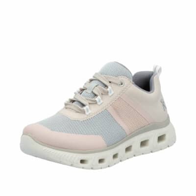 Rieker sneakers til damer kommer i en smuk farvekombination af rosa, blå og beige