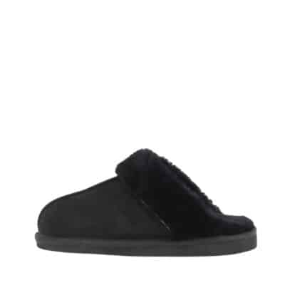 Woollies hjemmesko til dame i sort med lammeskindsfoer og uden hælkap