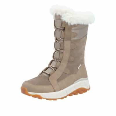 Rieker vinterstøvle til dame i beige ruskind med udtagelig sål og varm uldforing samt Rieker-Tex