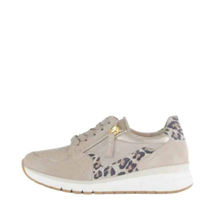 Gabor sneakers til dame i beige skind, med to funktionelle lynlåse samt udtagelig sål med ekstra bredde