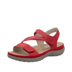 Rieker sandal i rød til dame med elastik og velcro