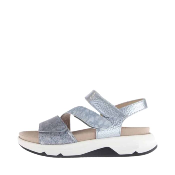 Gabor Rollingsoft sandal til dame i blå, med skindoverdel og udtagelig sål med svangstøtte og stødabsorbering