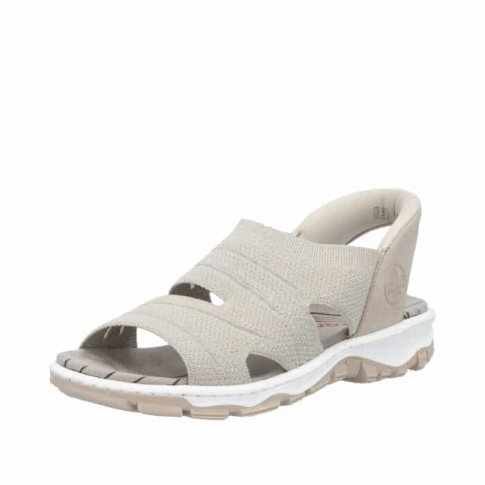 Rieker Ready 2 Go sandal til dame i beige, med fast hælkappe og Antistress. Tages på uden brug af hænder!