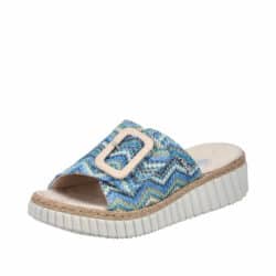 Rieker sandal til dame i blå, med plateausål på 4,5 cm samt ekstra bredde H