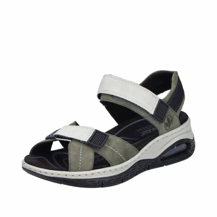 Rieker sandal til dame i grøn med velcro lukning og Rieker Air teknologi.