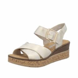 Rieker sandal til dame i guld med kilehæl og velcro