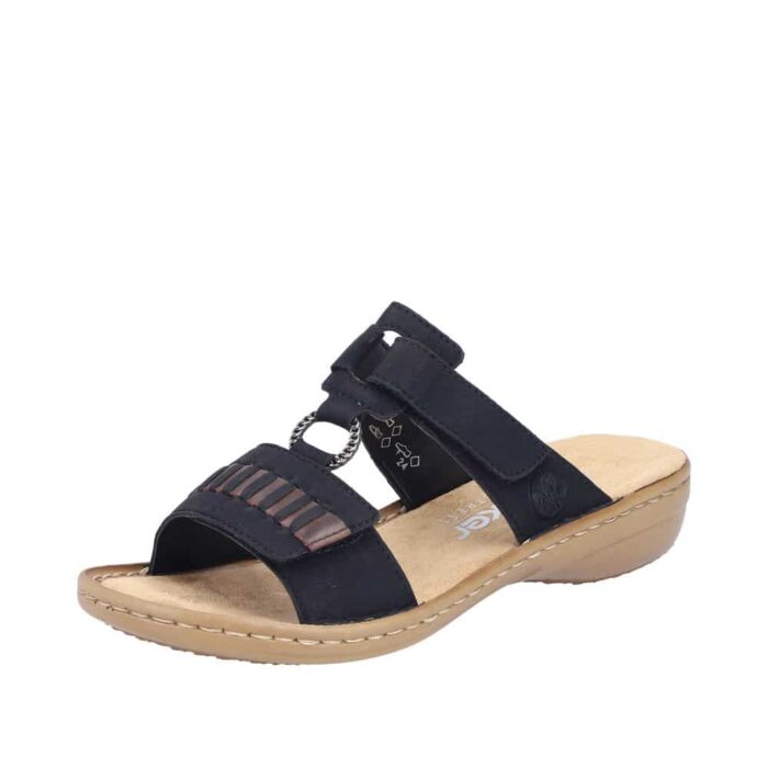 Rieker sandal til dame i sort med velcro