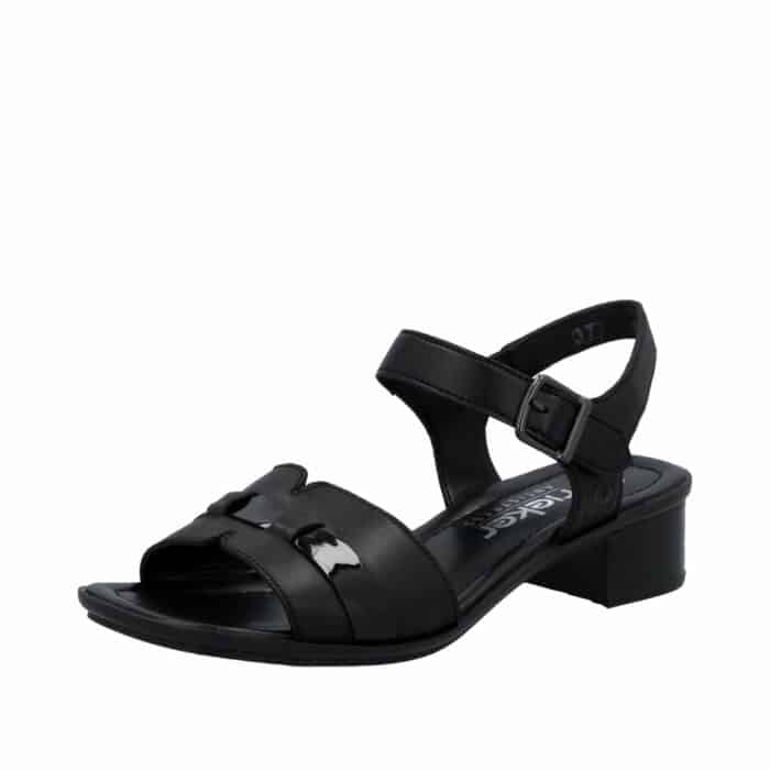 Rieker sandal til dame i sort med blokhæl