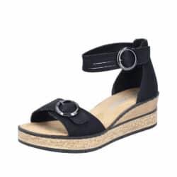 Rieker sandal til dame i sort med kilehæl og velcro