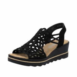 Rieker sandal i sort til dame med kilehæl