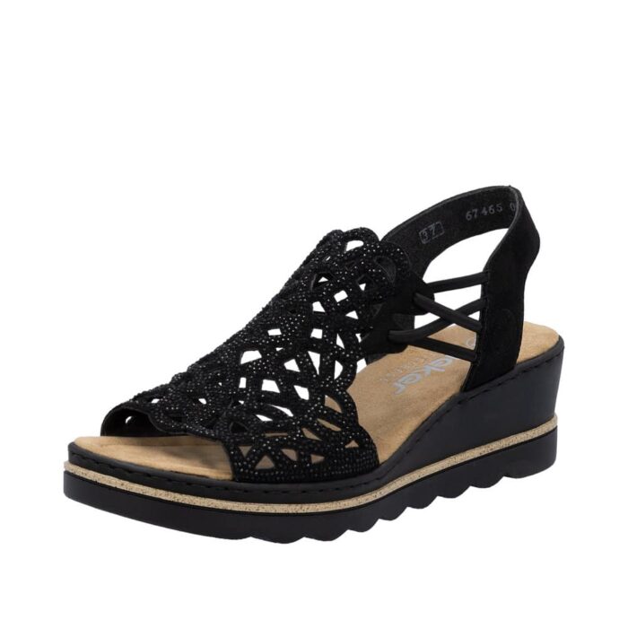 Rieker sandal i sort til dame med kilehæl