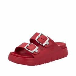 Rieker sandal til dame i rød med justerbare spænder og plateausål på 4,5 cm der giver et elegant løft