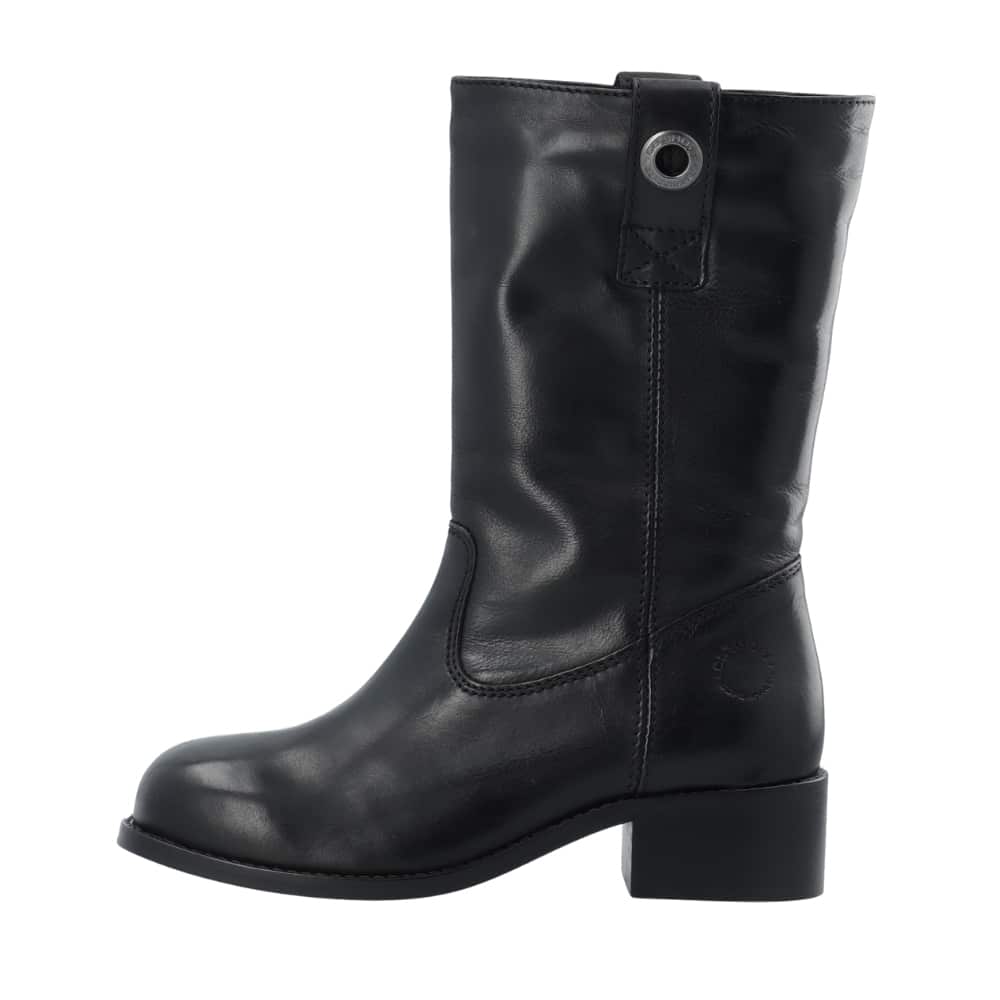 Cashott Casvilma Pull On Mid Cut støvle til dame i sort skind med lynlås og varm foring samt blokhæl på 4,5 cm.