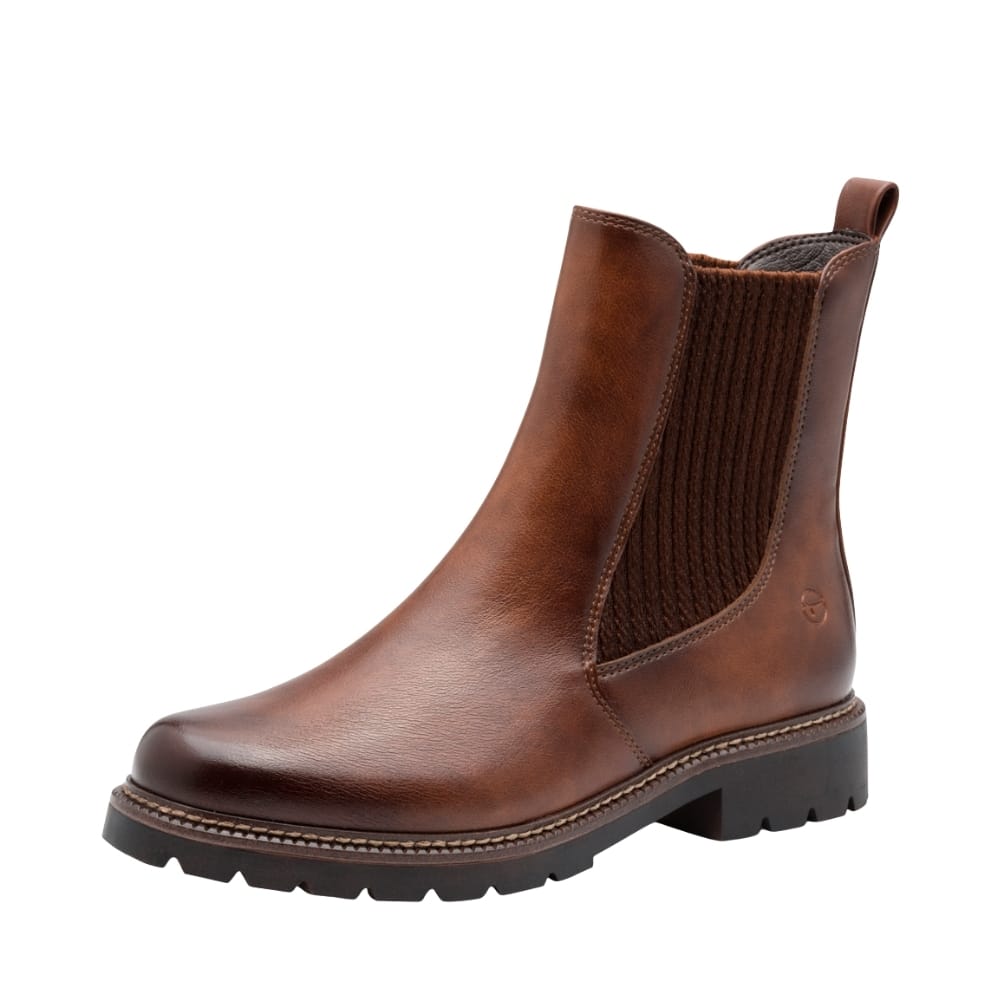 Tamaris støvle til dame i brun med elastik i begge sider samt en let foring