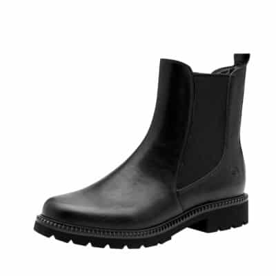 Tamaris chelseastøvle til dame i sort med elastik og let foring samt chunky ydersål