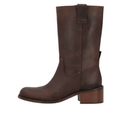 Phenumb Copenhagen Martina støvle til dame i mørkebrunt skind med blokhæl på 5 cm