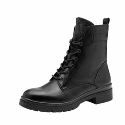 Tamaris støvle til dame i sort med nitter og udtagelig Touch-it sål samt snørebånd og lynlås