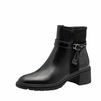 Tamaris støvle til dame i sort med skindoverdel og Touch-it sål samt blokhæl og let foring