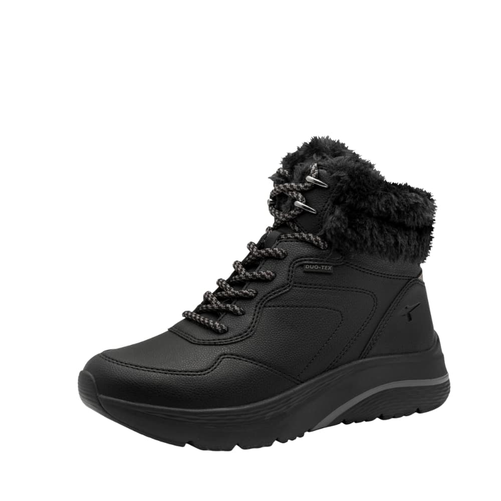 Tamaris støvle til dame i sort med Duo-Tex og varm foring samt snørebånd og lynlås