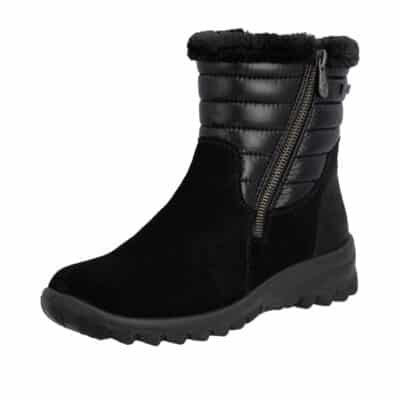 Rieker støvle til dame i sort med ruskindsoverdel med Rieker-Tex samt varm foring og to funktionelle lynlåse