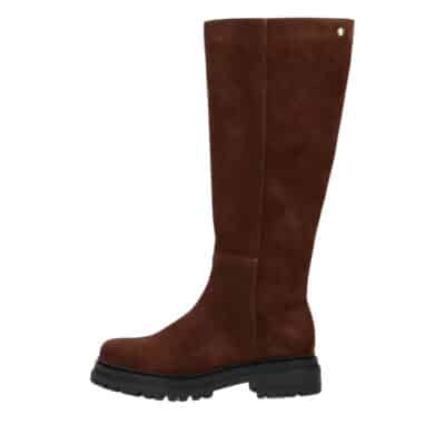 Shoedesign Copenhagen Everest S lang støvle til dame i mørkebrunt ruskind med lynlås og elastik samt chunky ydersål